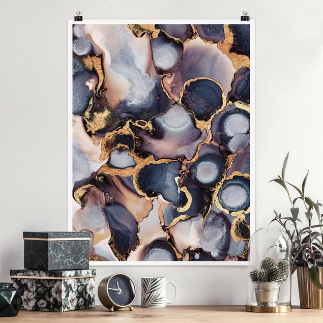 Posters Marble Watercolour With Gold