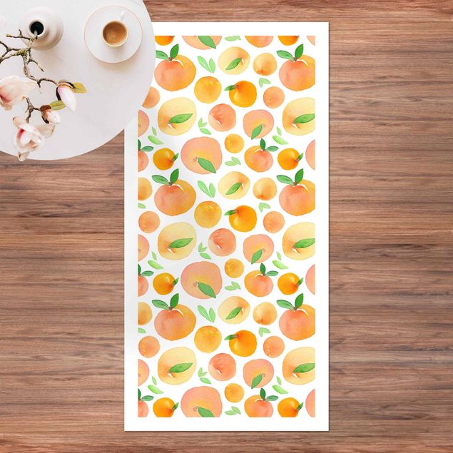 Loper tapijt Watercolour Oranges With Leaves In White Frame