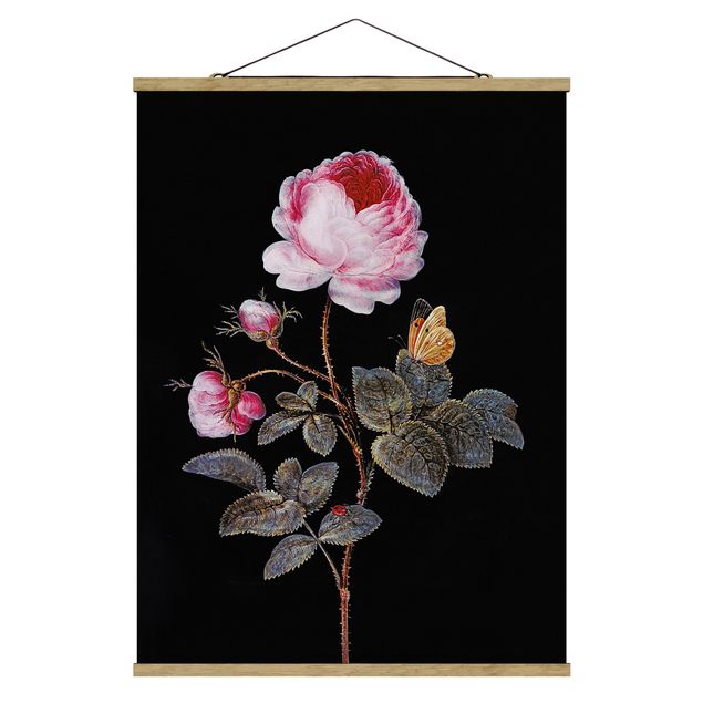 Stoffen schilderij met posterlijst Barbara Regina Dietzsch - The Hundred-Petalled Rose