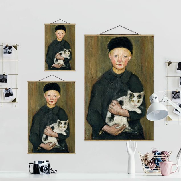 Stoffen schilderij met posterlijst Paula Modersohn-Becker - Boy with Cat