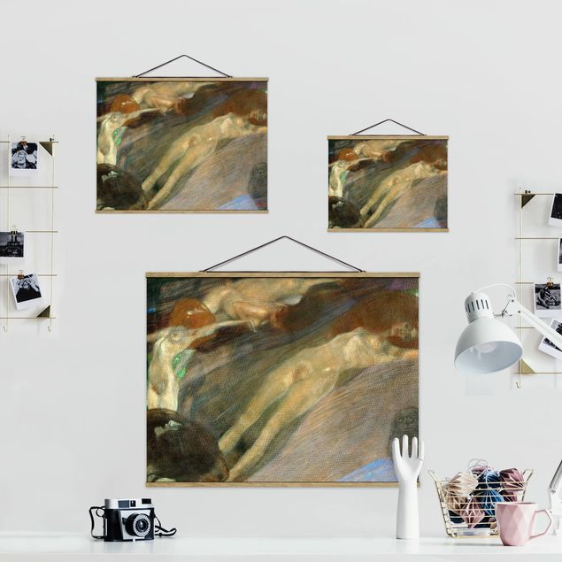 Stoffen schilderij met posterlijst Gustav Klimt - Moving Water