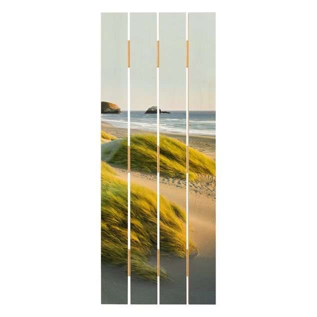 Houten schilderijen op plank Dunes And Grasses At The Sea