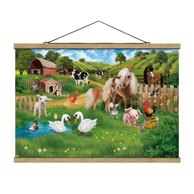 Stoffen schilderij met posterlijst Animal Club International - The Animals On The Farm