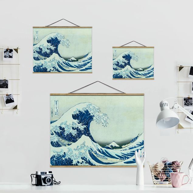Stoffen schilderij met posterlijst Katsushika Hokusai - The Great Wave At Kanagawa