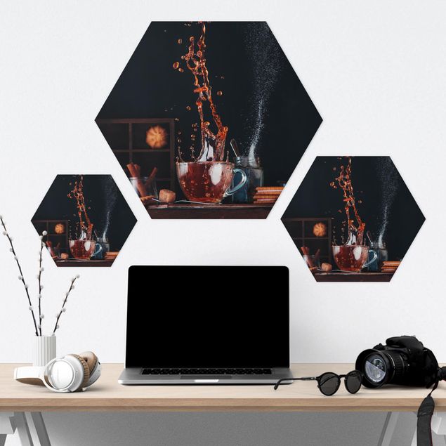 Hexagons Aluminium Dibond schilderijen Tea Composition