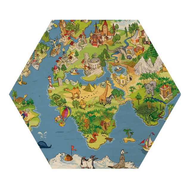 Hexagons houten schilderijen Great and Funny Worldmap