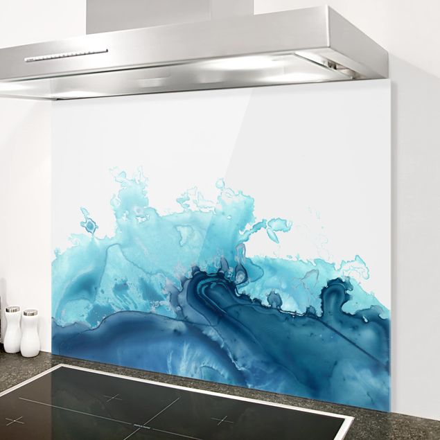 Spatscherm keuken Wave Watercolor Blue I