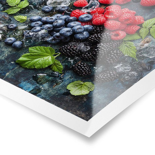 Posters Berry Mix With Ice Cubes Wood