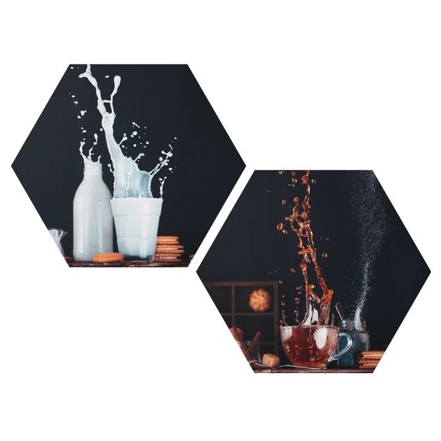 Hexagons Forex schilderijen - 2-delig Milk And Tea Composition