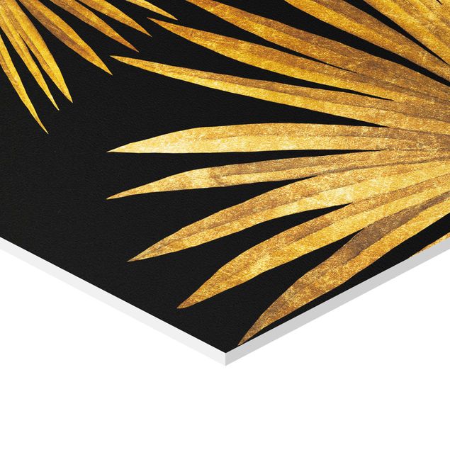 Hexagons Forex schilderijen - 4-delig Gold - Tropical Vibes On Black Set II