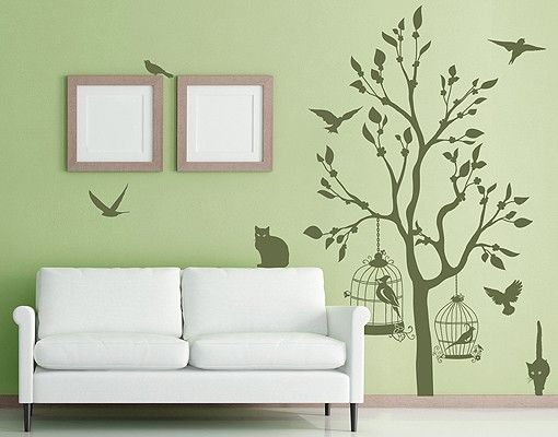 Muurstickers koffie Wall Decal no.RS57 Cats And Birds II