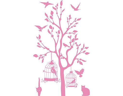 Muurstickers bomen Wall Decal no.RS57 Cats And Birds II