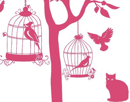 Muurstickers dieren Wall Decal no.RS57 Cats And Birds II