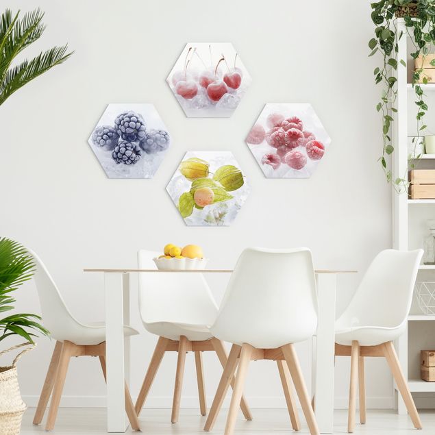 Hexagons Aluminium Dibond schilderijen - 4-delig Frozen Fruit