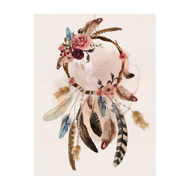 Crème tapijt Dreamcatcher With Roses And Feathers