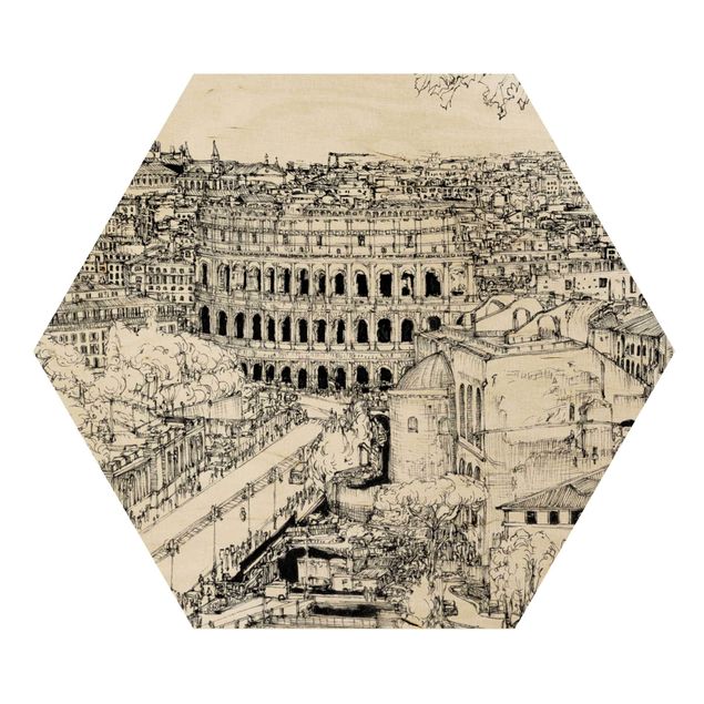 Hexagons houten schilderijen City Study - Rome
