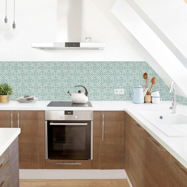 Achterwand voor keuken tegelmotief Rhomboidal Geometry Turquoise