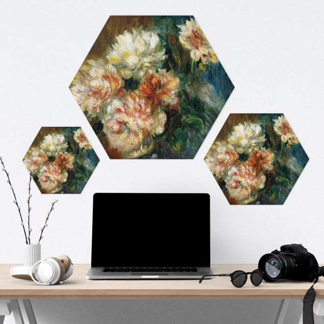 Hexagons Aluminium Dibond schilderijen Auguste Renoir - Vase of Peonies