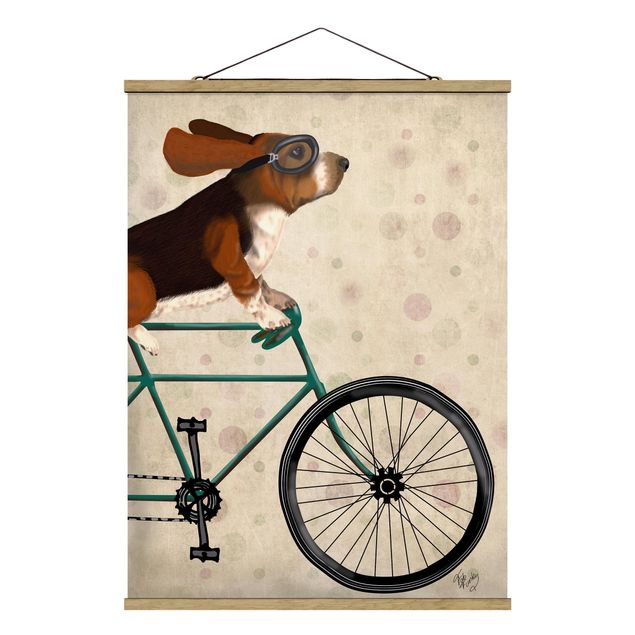Stoffen schilderij met posterlijst Cycling - Basset On Bike