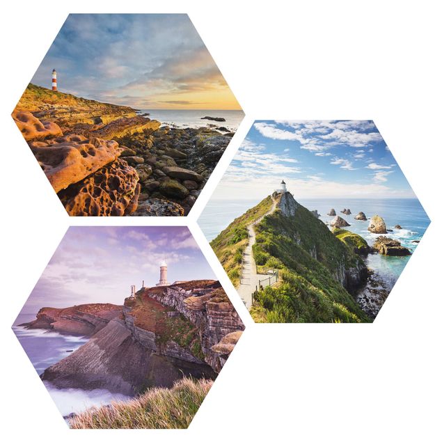 Hexagons Forex schilderijen - 3-delig Lighthouse Trio