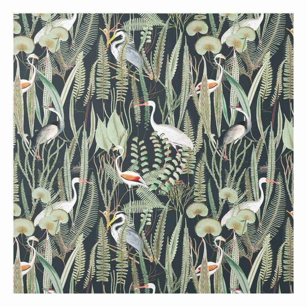 Spatscherm keuken Flamingos And Storks With Plants On Green