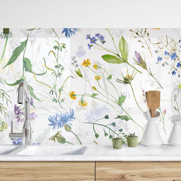 Achterwand voor keuken patroon Flower Meadow In Watercolour