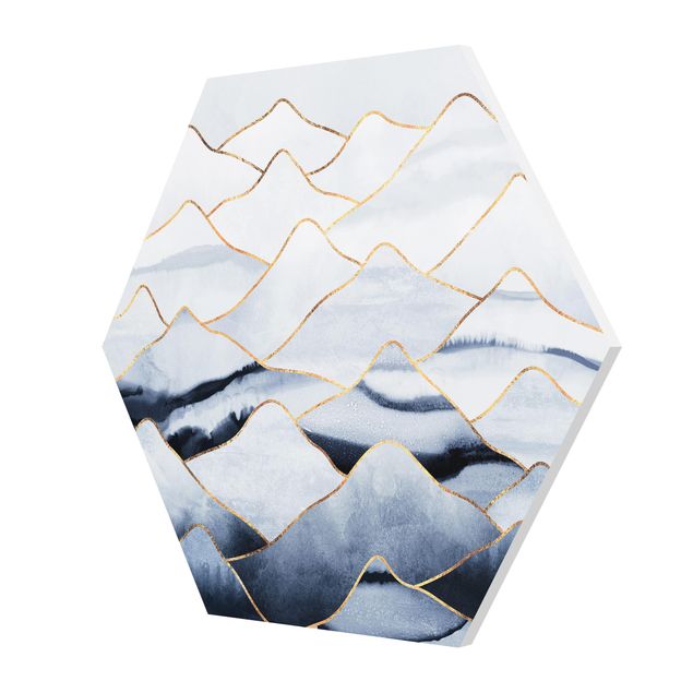 Hexagons Forex schilderijen Watercolour Mountains White Gold