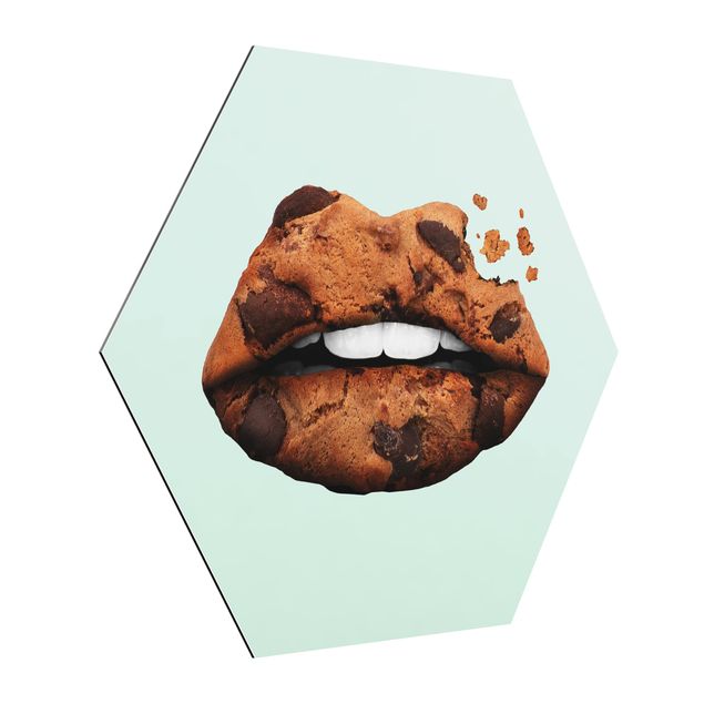 Hexagons Aluminium Dibond schilderijen Lips With Biscuit