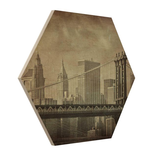 Hexagons houten schilderijen Vintage New York City