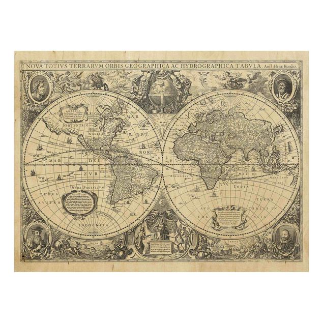 Houten schilderijen Vintage World Map Antique Illustration
