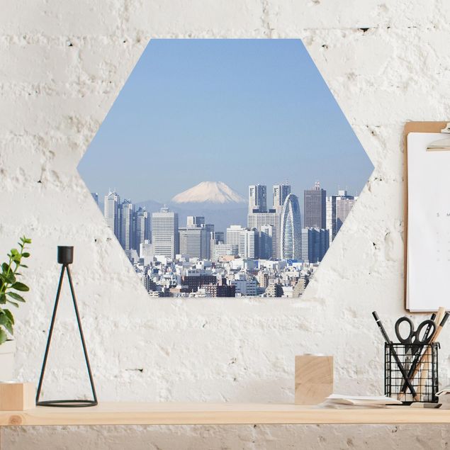 Hexagons Aluminium Dibond schilderijen Tokyo In Front Of Fuji