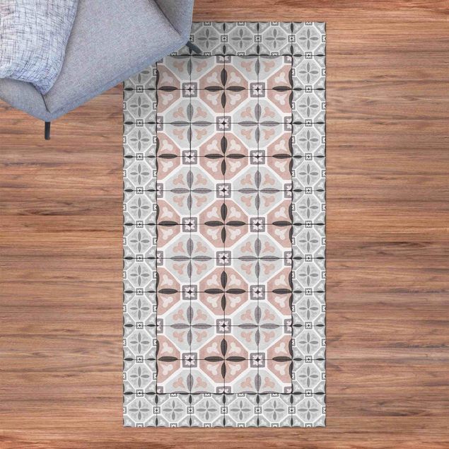 Loper tapijt Moroccan Tiles Flower Petals With Tile Frame