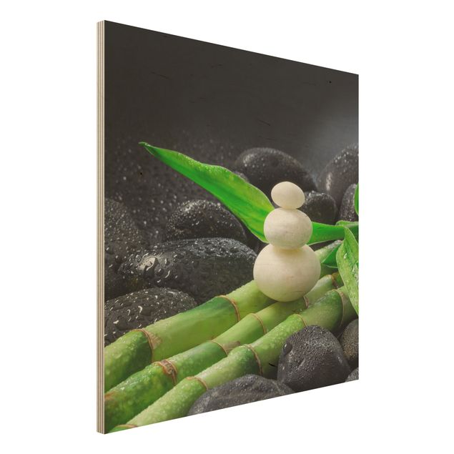 Houten schilderijen White Stones On Bamboo