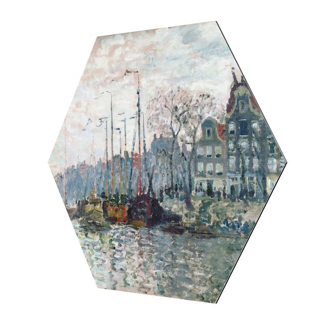 Hexagons Aluminium Dibond schilderijen Claude Monet - View Of The Prins Hendrikkade And The Kromme Waal In Amsterdam