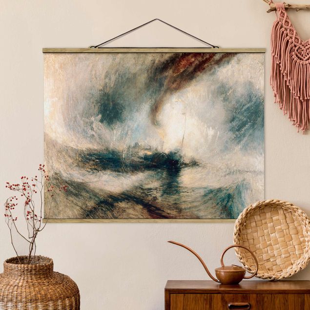 Stoffen schilderij met posterlijst William Turner - Snow Storm - Steam-Boat Off A Harbour’S Mouth