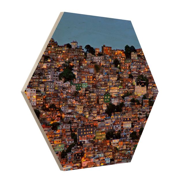 Hexagons houten schilderijen Rio De Janeiro Favela Sunset