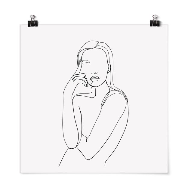 Posters Line Art Pensive Woman Black And White