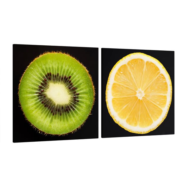 Canvas schilderijen - 2-delig  Lemon and kiwi Close-Up