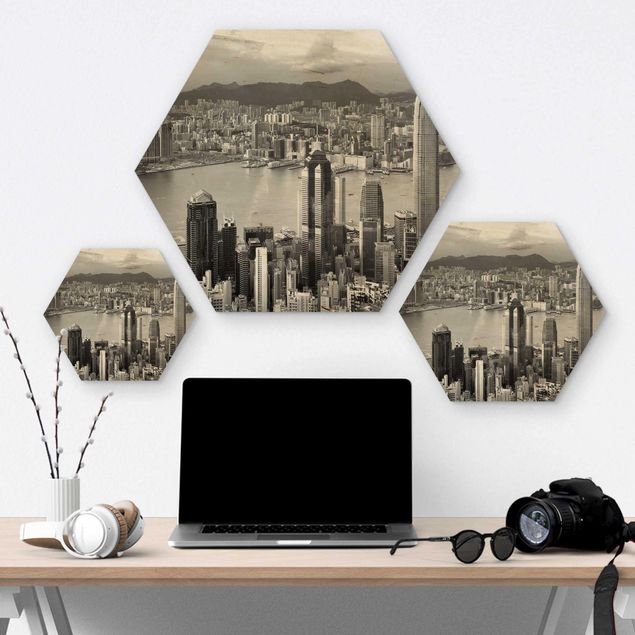 Hexagons houten schilderijen Skyline Nostalgia