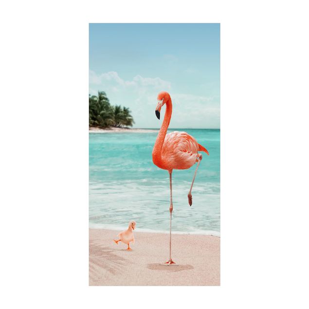 roze tapijt Beach With Flamingo