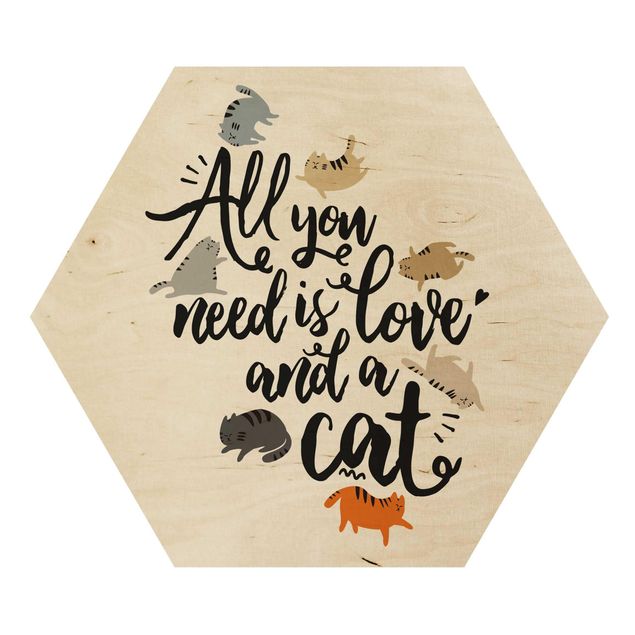 Hexagons houten schilderijen All You Need Is Love And A Cat