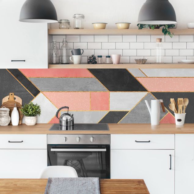 Achterwand voor keuken abstract Geometry Pink And Gold
