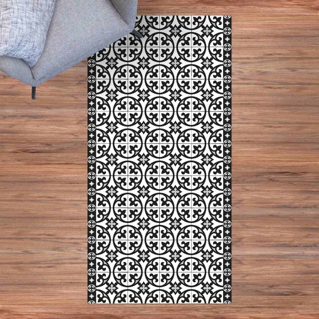 Loper tapijt Geometrical Tile Mix Circles Black
