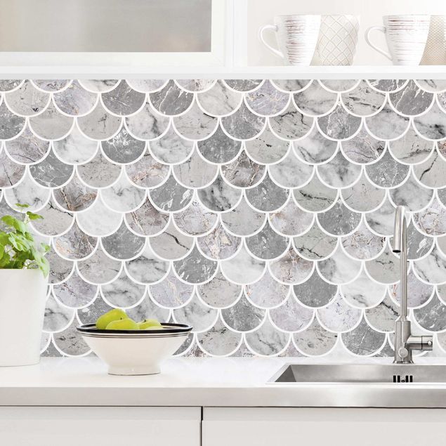 Achterwand voor keuken tegelmotief Fish Scake Tiles Marble - Grey