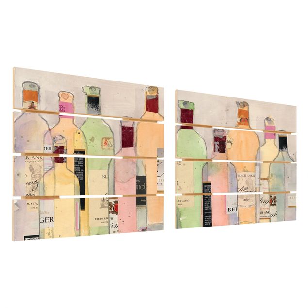 Houten schilderijen op plank - 2-delig Wine Bottles In Water Color Set I