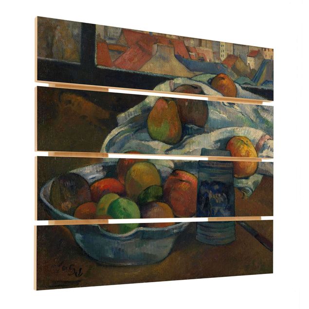 Houten schilderijen op plank Paul Gauguin - Fruit Bowl and Pitcher in front of a Window