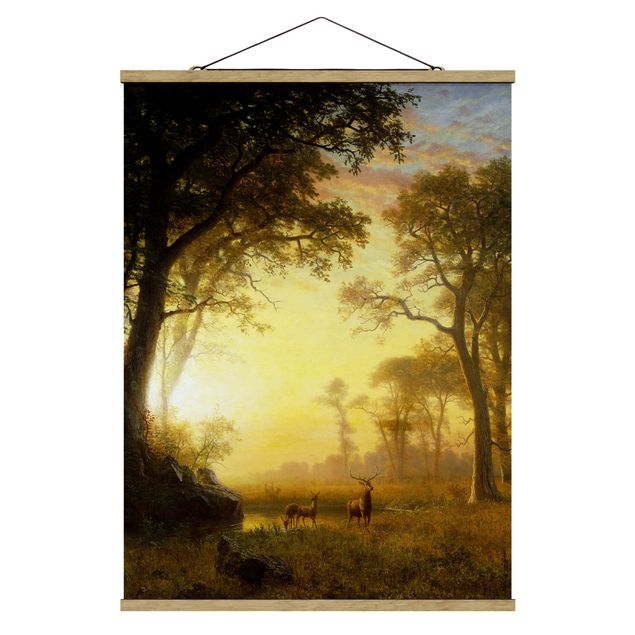 Stoffen schilderij met posterlijst Albert Bierstadt - Light in the Forest