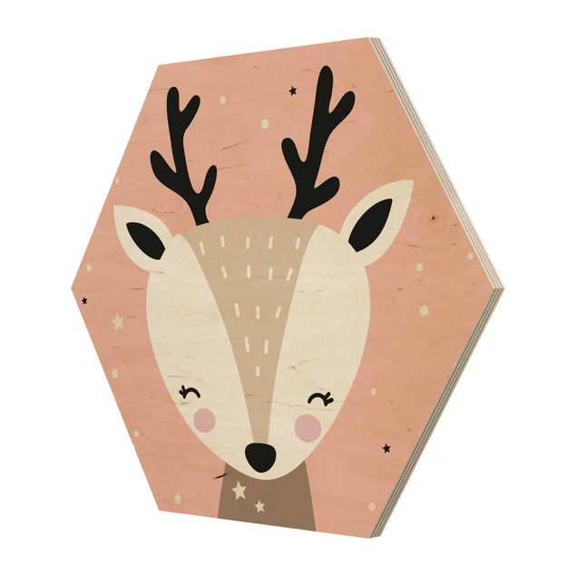 Hexagons houten schilderijen Happy Deer