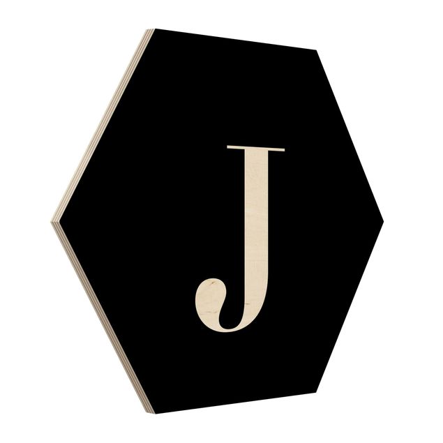Hexagons houten schilderijen Letter Serif Black J