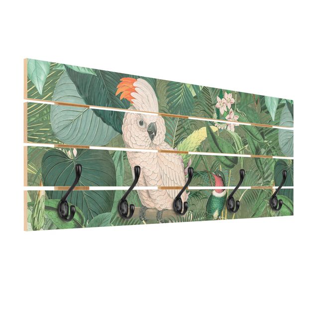 Wandkapstokken houten pallet Vintage Collage - Kakadu And Hummingbird